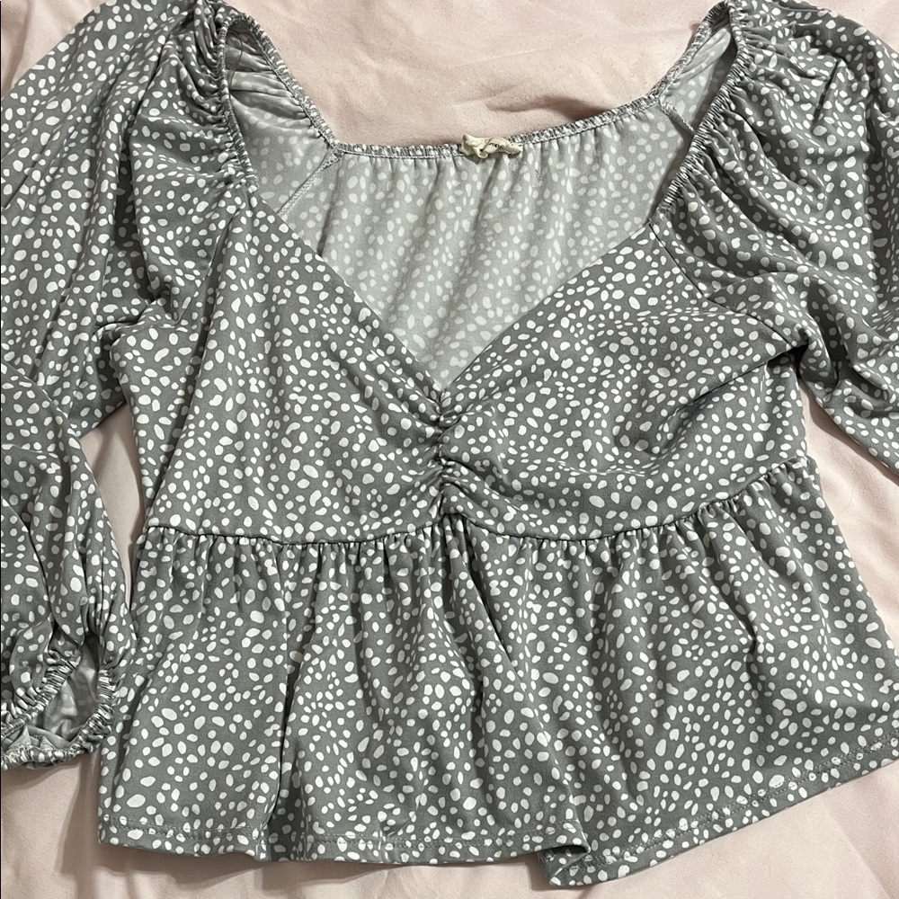 Gray Polka Dot Cropped Babydoll top